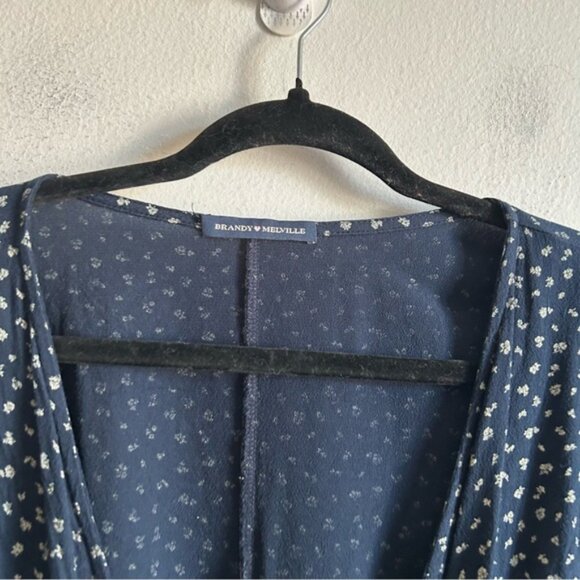 Brandy Melville Sz S Navy Blue Dainty Floral Cottagecore Mini Wrap Dress - Picture 4 of 11